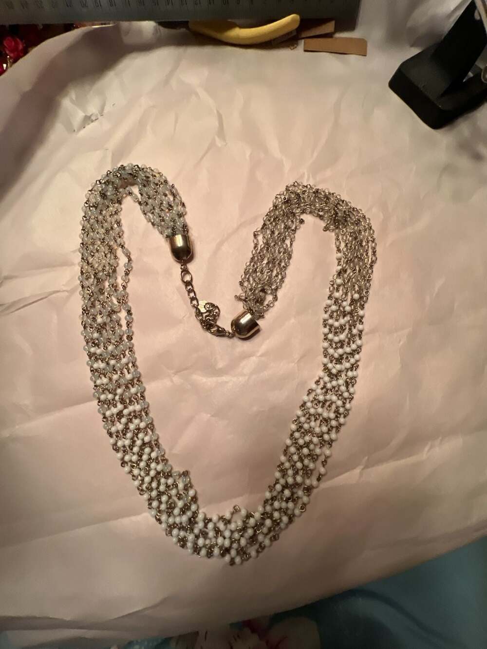 Talbots Multi-Strand Beaded Silver Chain Necklace